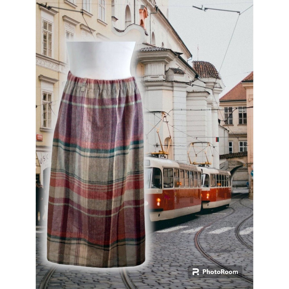 Prestige of Boston Skirt Womens Sz 12 Biege Maxi A-Line Wool‎ Midi VTG 60s Plaid